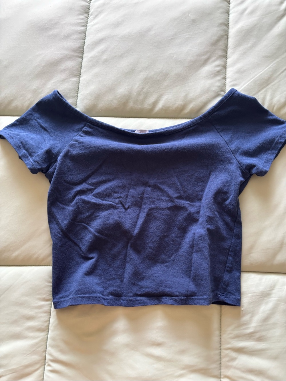Tilly's Navy Off-Shoulder Crop Tee